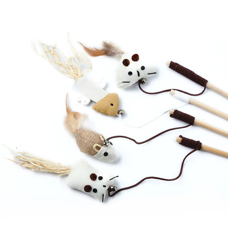1pc Teaser Plume Jouets Chaton Drôle Coloré Tige Chat Baguette Jouets Bois Pet Chat Jouets Interactif Bâton Pet Chat Fournitures