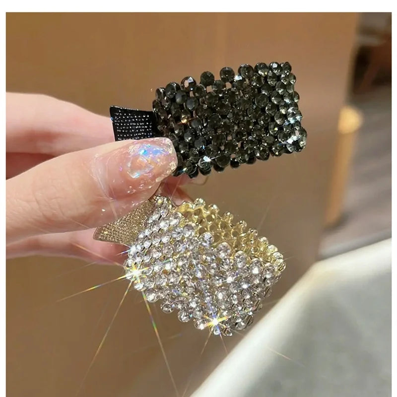 Fashion Pearl Rhinestone Metal Hair Clip Women Girls Mini High Ponytail Holder Crystal Hair Claws Elegant Party Headdress