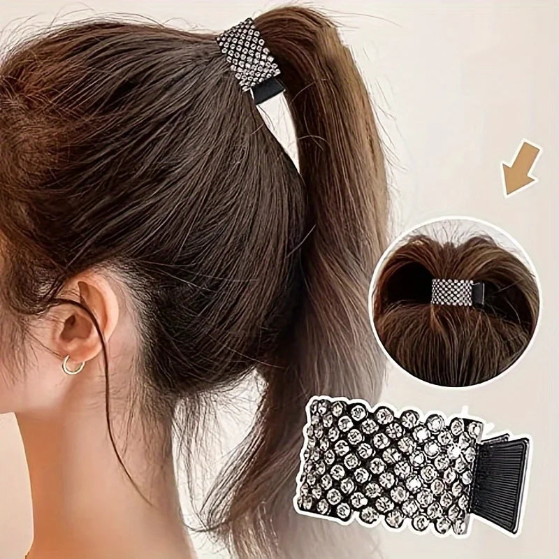 Fashion Pearl Rhinestone Metal Hair Clip Women Girls Mini High Ponytail Holder Crystal Hair Claws Elegant Party Headdress