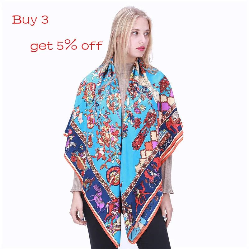 LESIDA Foulard en soie pure pour femme, grand châle, imprimé arbre, carré, bandana, 130 x 130 cm, 1303