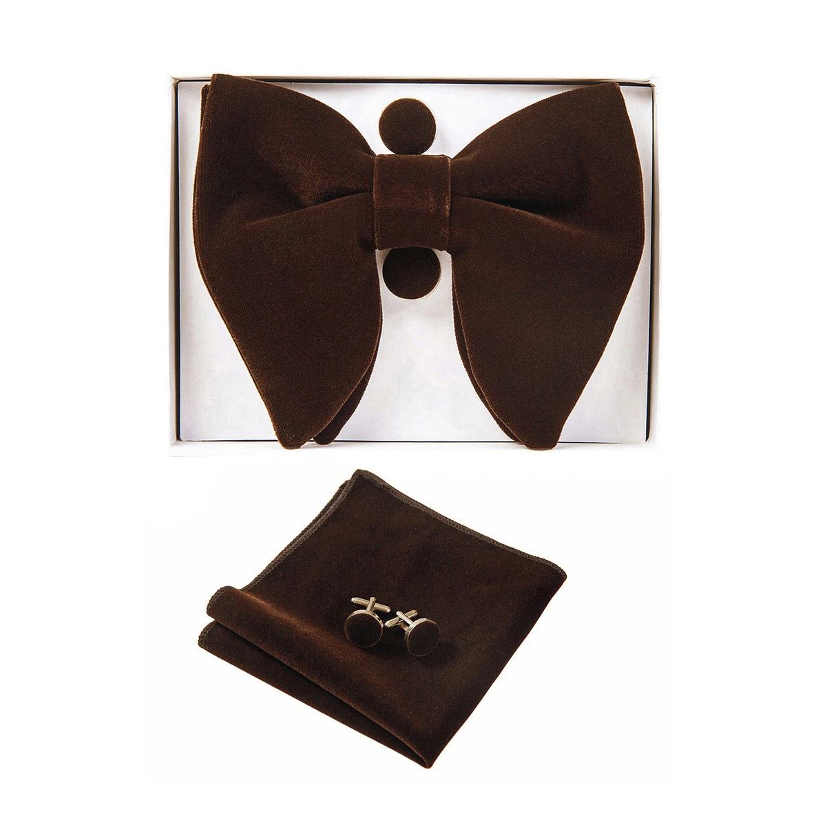 GUSLESON Velvet Big Bow Tie Men's Bowties Pocket Square Cufflinks Set with Gift Box Solid Red Yellow Necktie For Man Wedding