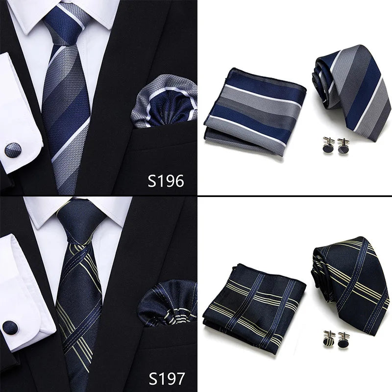 Newest style Green Tie For Men Holiday Present Tie Pocket Squares Set Necktie Striped Wedding Accessories Man