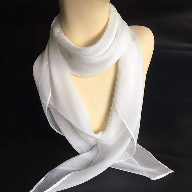 Korean Solid Color Chiffon Square Silk Scarf 70x70CM Summer Sunscreen Thin Transparent Gauze Neck Protection Woman's Shawl P71