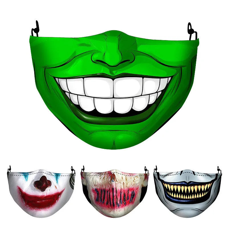 1 masque anti-poussière filtre adulte grande bouche masques faciaux 3D mascara Halloween masculin réutilisable lavable masque de clown mascara divertida