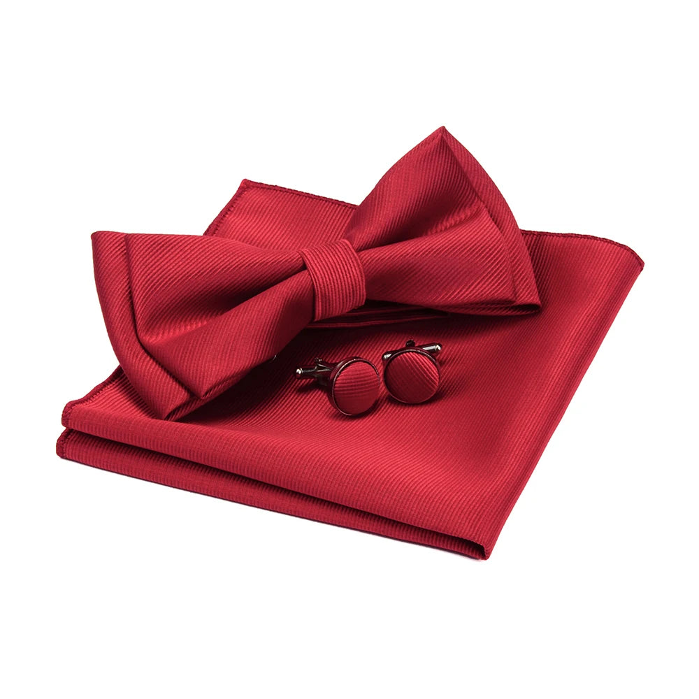 Ensemble de nœuds papillon solides de différentes tailles, haut et bas, nœud papillon uni pour homme, mouchoir, boutons de manchette, coffret cadeau pour hommes, cravates de mode de mariage