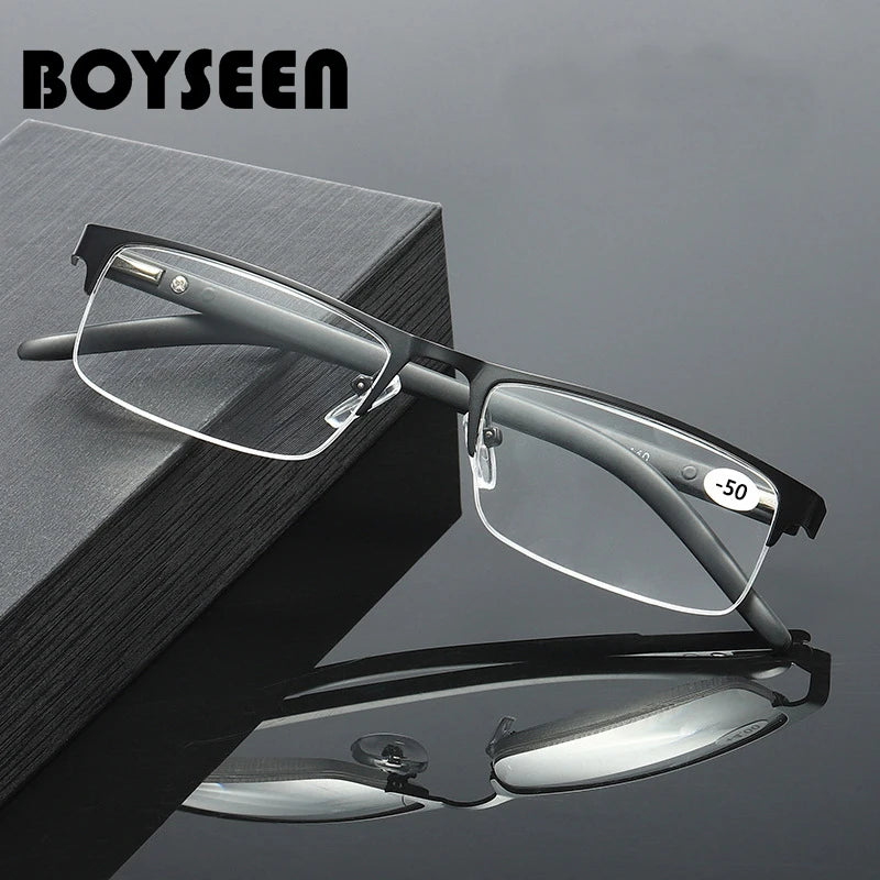 BOYSEEN Titanium alloy Nearsighted Glasses Non spherical 12 Layer Coated Minus lenses Business Myopia Eyeglasses -0.5 -1.0 -1.25