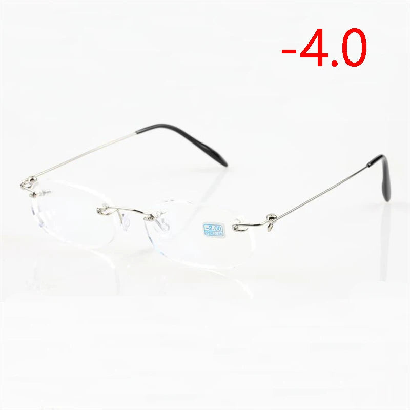Frameless Nearsighted Glasses Finished Women Men Metal Leg Rimless Square Diopter Eyeglasses -1.0 -1.5 -2.0 -2.5 -3.0 -3.5 -4.0