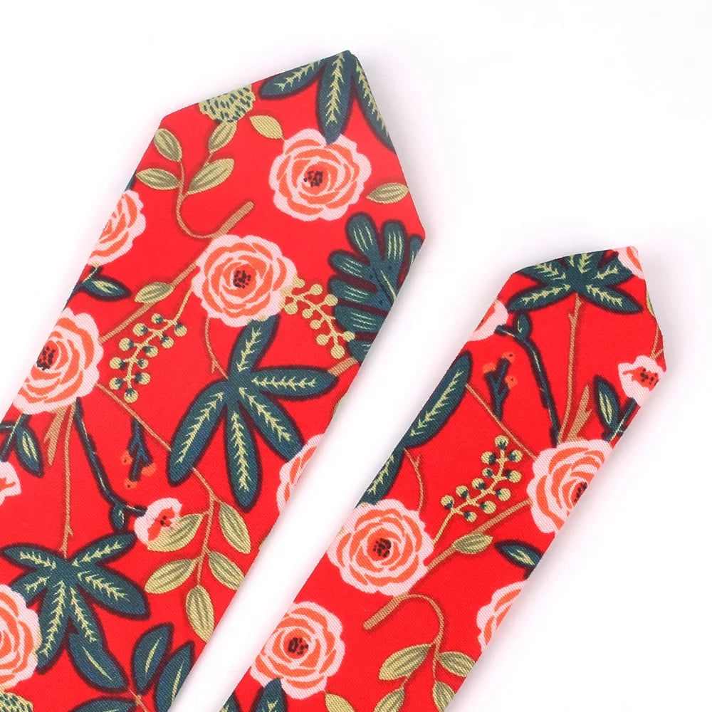 Nouvelle cravate florale pour hommes et femmes, cravate fine en coton pour mariage, cravates décontractées pour hommes, costumes classiques, cravates à imprimé floral
