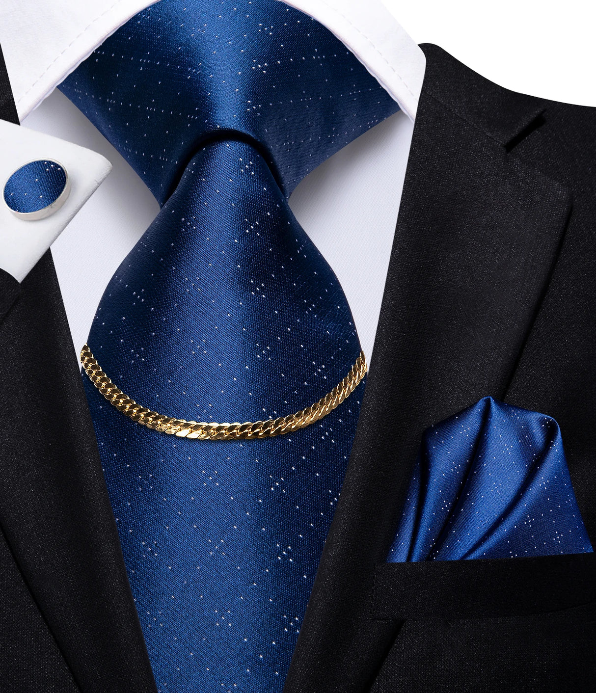 Hi-Tie Business Black Luxury Plaid Mens Tie Silk Neckties Fashion Tie Chain Hanky Cufflinks Set Design Gift For Men Wedding