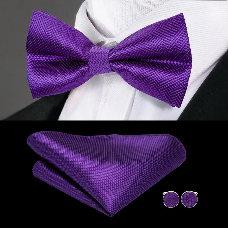 Hi-Tie Nœuds papillon verts de Noël pour hommes Cravate papillon en soie Ensemble de boutons de manchette et mouchoirs pour fête de mariage Nœud papillon uni à carreaux cachemire