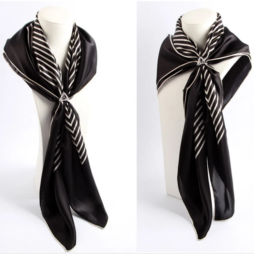 Foulard carré OMEA 100 % soie véritable 90 x 90 cm, foulard hijab de luxe à rayures, grand foulard carré tendance, châle bandana