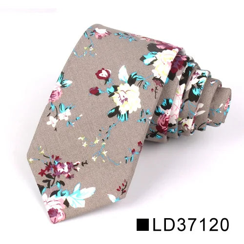 Nouvelle cravate florale pour hommes et femmes, cravate fine en coton pour mariage, cravates décontractées pour hommes, costumes classiques, cravates à imprimé floral