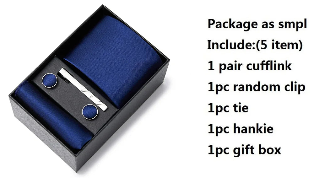 Gravatas For Men Luxury Tie Hanky Pocket Squares Cufflink Set Necktie Box Male Brown April Fool's Day