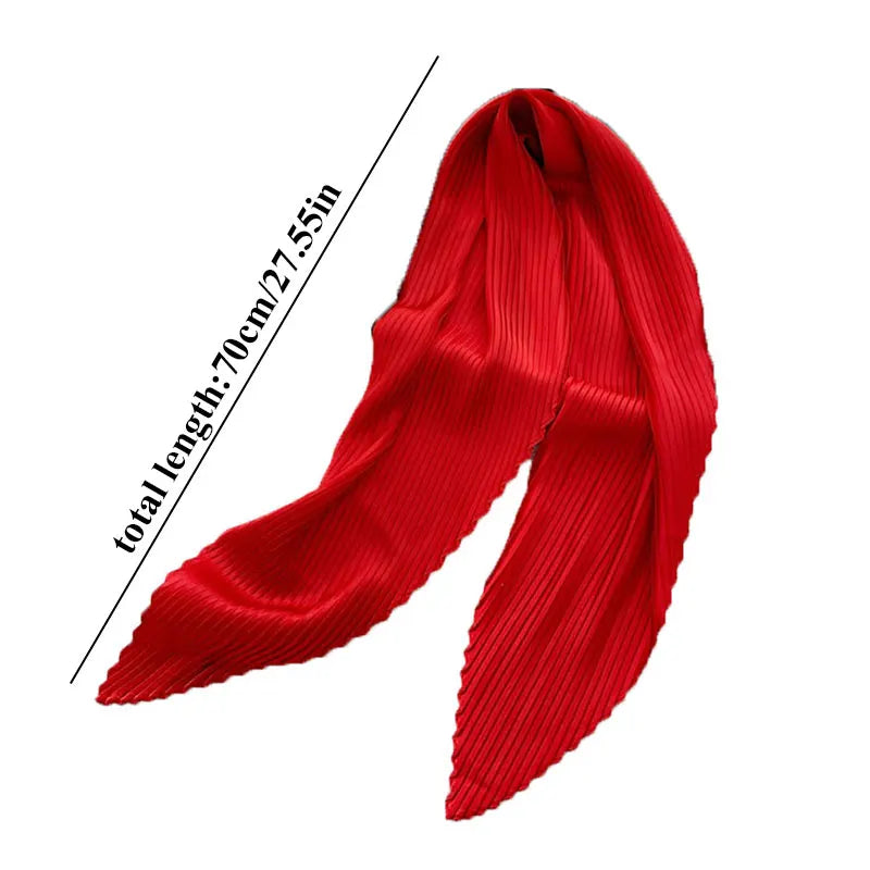 Women'S Pleated Print Silk Scarf Satin Spring Summer Scarves 70*70cm Square Neckerchief Solid Color Headscarf Decorative