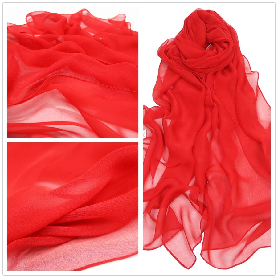 Foulard en soie georgette de couleur pure pour femme, foulard de voyage monochrome, châle de plage, vente en gros