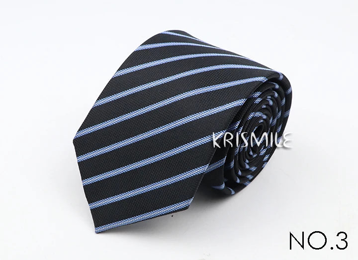 Nouvelle cravate classique à rayures et pois pour homme, jacquard, 7 cm, en polyester, étroite, slim, pour mariage, marié, affaires, costume, chemise, cadeau
