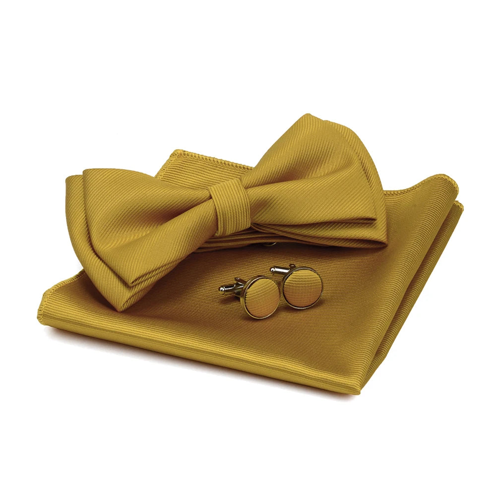 Ensemble de nœuds papillon solides de différentes tailles, haut et bas, nœud papillon uni pour homme, mouchoir, boutons de manchette, coffret cadeau pour hommes, cravates de mode de mariage