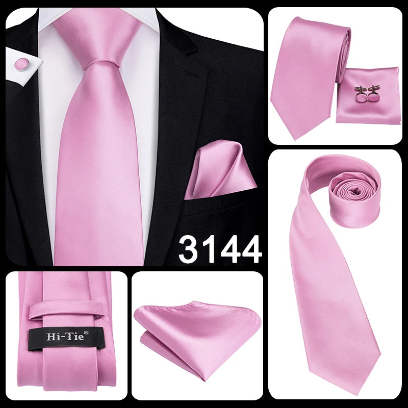 Hi-Tie 100% soie classique pour homme, cravate de mariage corail rose rouge pêche, pochette carrée, boutons de manchette, ensemble de cravates roses pour hommes, cravates cachemire unies