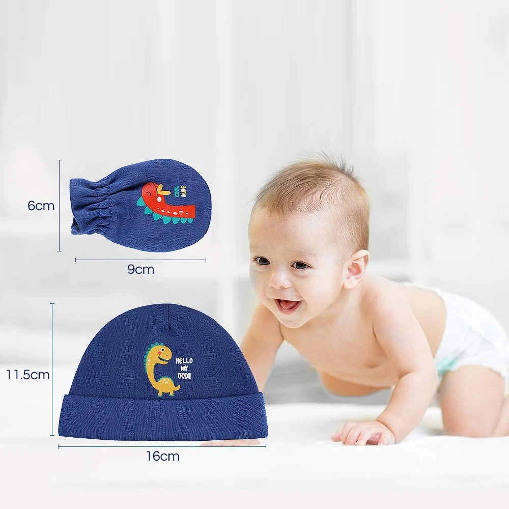 Bonnet et moufles pour nouveau-né, bonnet confortable pour fille et garçon, bonnet et gants en coton pour bébé de 0 à 6 mois