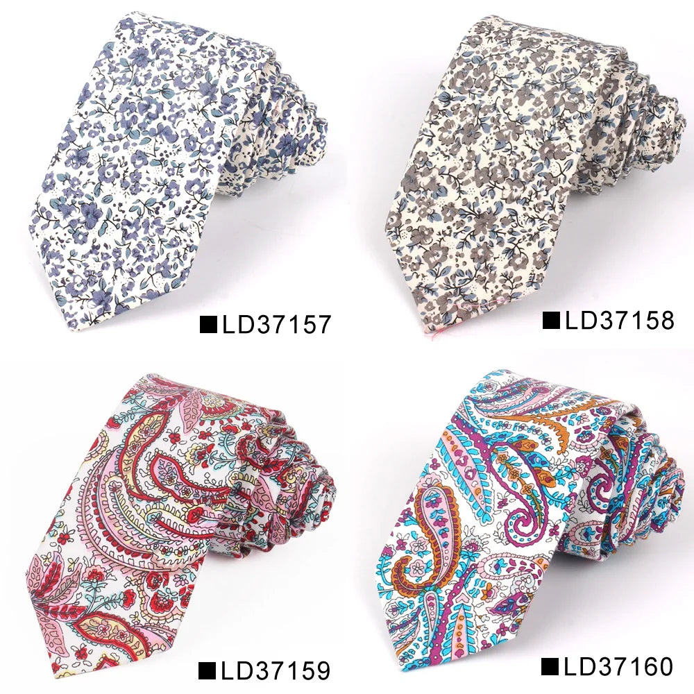 Nouvelle cravate florale pour hommes et femmes, cravate fine en coton pour mariage, cravates décontractées pour hommes, costumes classiques, cravates à imprimé floral