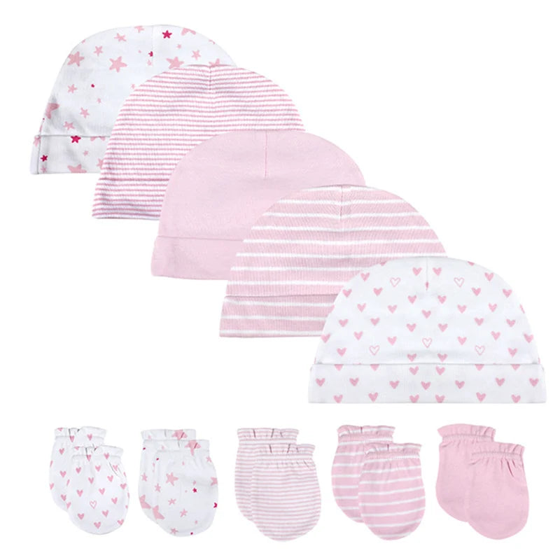 Ensemble bonnet et gants unisexes en coton pour nouveau-né, couleur unie, motif dessin animé, accessoires pour bébé
