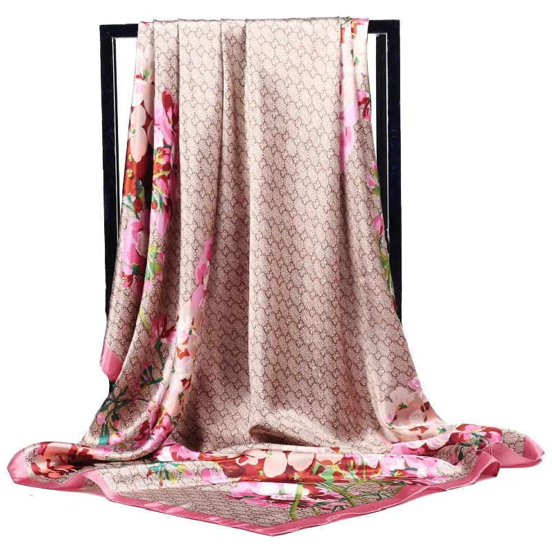 Foulard en soie de luxe pour femme, foulard d'été carré en satin, hijab de marque, 90 x 90 cm, foulard en soie musulman