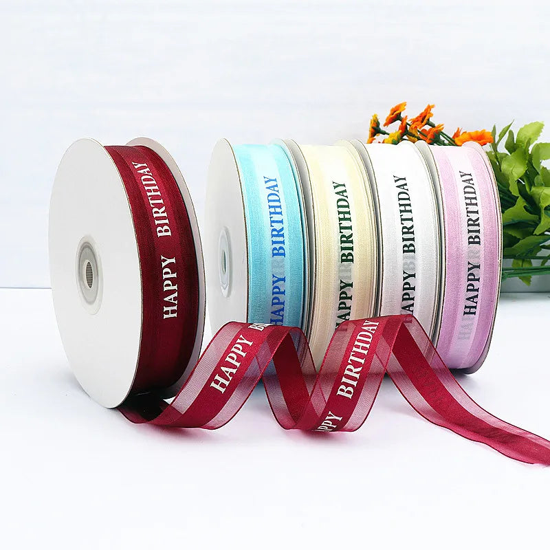Rubans « Joyeux anniversaire » de 25 mm, 4,5 m, pour amoureux, mariage, fête, décoration de Noël, nœud, carte, emballage cadeau, fait main