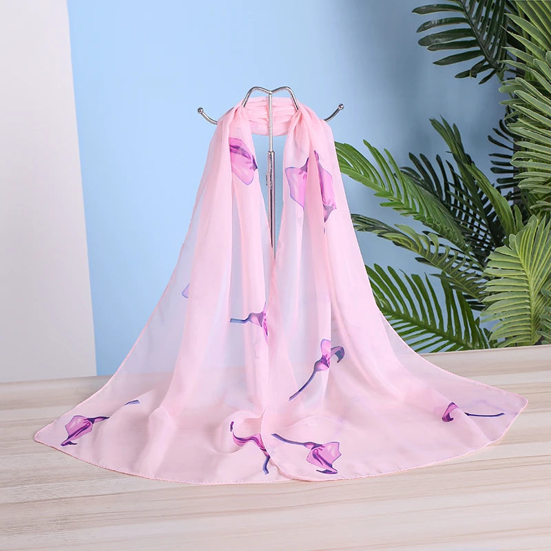 Foulard en mousseline de soie flambant neuf pour femmes, foulards en soie, châles et écharpes à fleurs fines, imprimé hijab, vente en gros, printemps été
