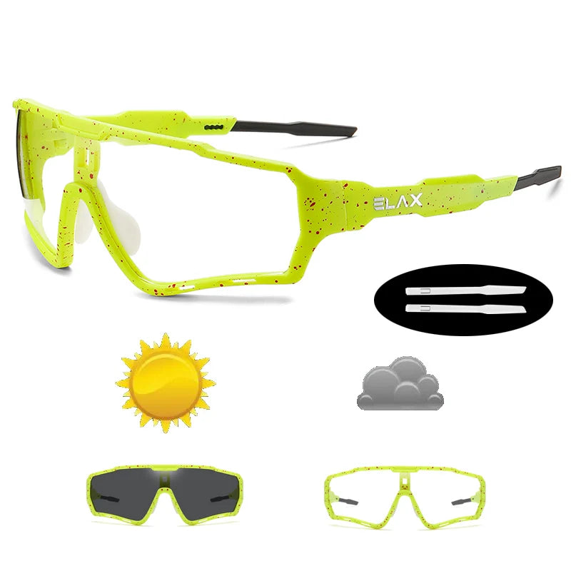 ELAX Brand New Style Photochromic Sunglasses Sports Men Women Mtb Bike Bicycle Eyewear Cycling Glasses