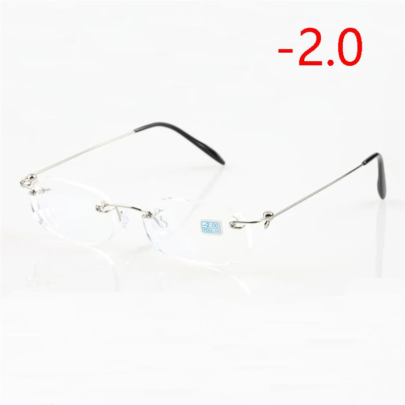 Frameless Nearsighted Glasses Finished Women Men Metal Leg Rimless Square Diopter Eyeglasses -1.0 -1.5 -2.0 -2.5 -3.0 -3.5 -4.0
