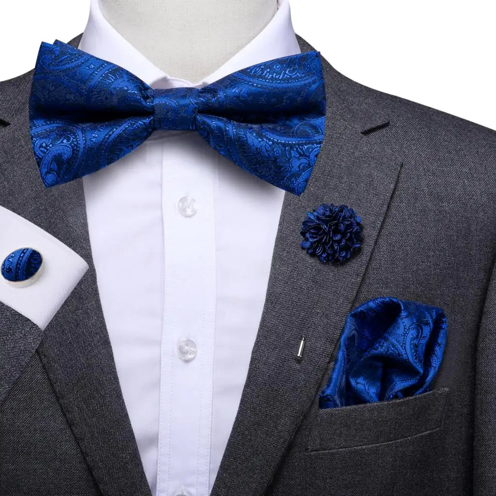Hi-Tie Luxury Gold Silk Bow Ties for Men Fashion Men's Yellow Bowtie Handkerchief Cufflinks Brooch Set butterfly Wedding Set