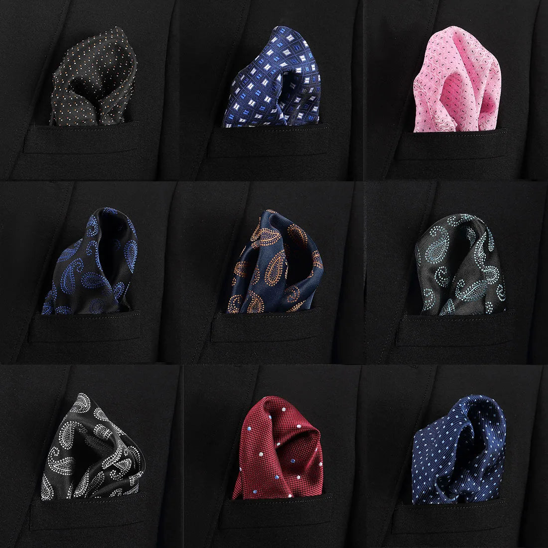 Fashion Silk Hankerchief Scarves Vintage Hankies Men's Pocket Square Handkerchiefs Striped Solid Snot Rag 22*22 cm