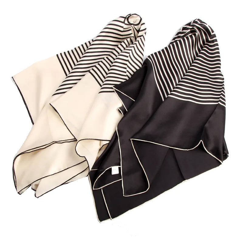 Foulard carré OMEA 100 % soie véritable 90 x 90 cm, foulard hijab de luxe à rayures, grand foulard carré tendance, châle bandana
