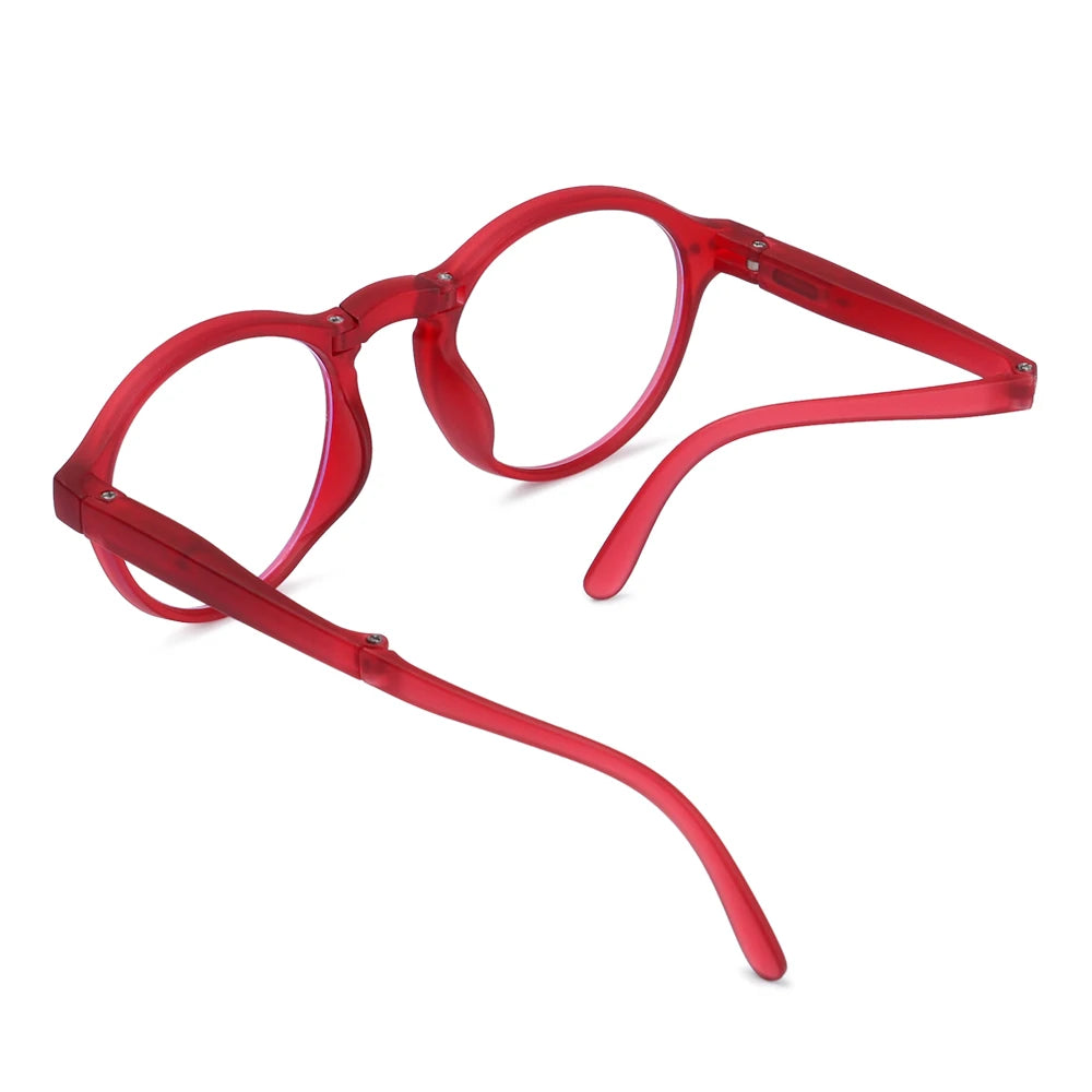Fashion Design Blue Light Blocking Reading Glasses Men Women Folding Round Frame Presbyopic Eyeglasses with Case +1.0~4.0