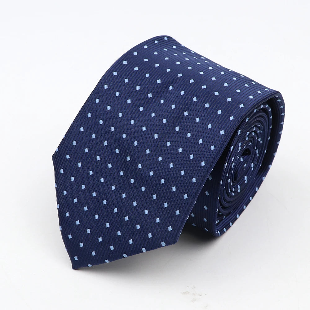 Nouvelle cravate classique à rayures et pois pour homme, jacquard, 7 cm, en polyester, étroite, slim, pour mariage, marié, affaires, costume, chemise, cadeau