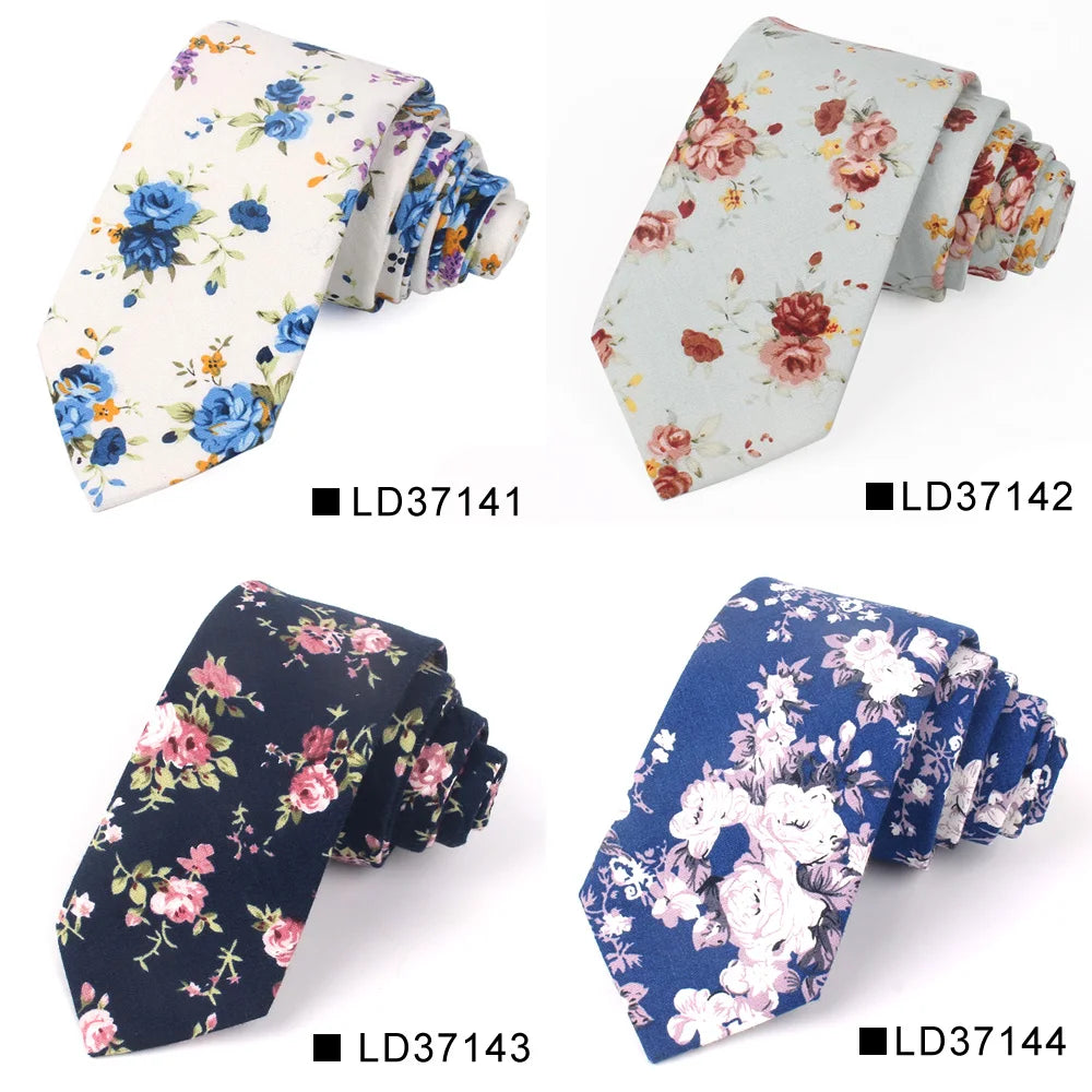 Nouvelle cravate florale pour hommes et femmes, cravate fine en coton pour mariage, cravates décontractées pour hommes, costumes classiques, cravates à imprimé floral