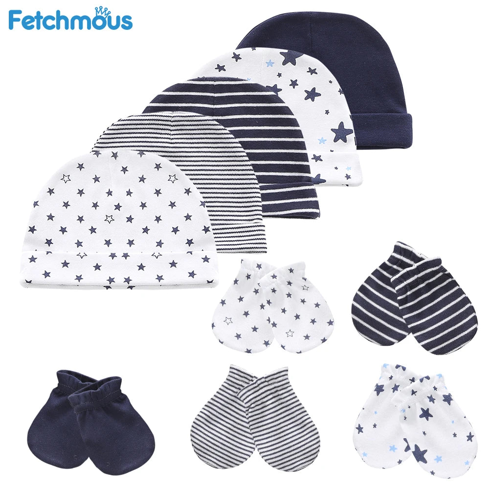Bonnet et moufles pour nouveau-né, bonnet confortable pour fille et garçon, bonnet et gants en coton pour bébé de 0 à 6 mois