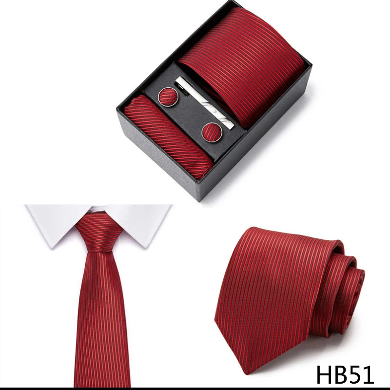 2023 New Style Wedding Gift Tie Pocket Squares Set Necktie Box Men Solid Black Suit Accessories Fit Wedding