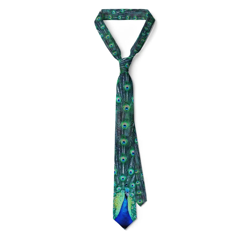 Cravate pour homme, motif animal drôle, motif paon, motif mathématique, en polyester, style décontracté, idéal pour les affaires ou les soirées.