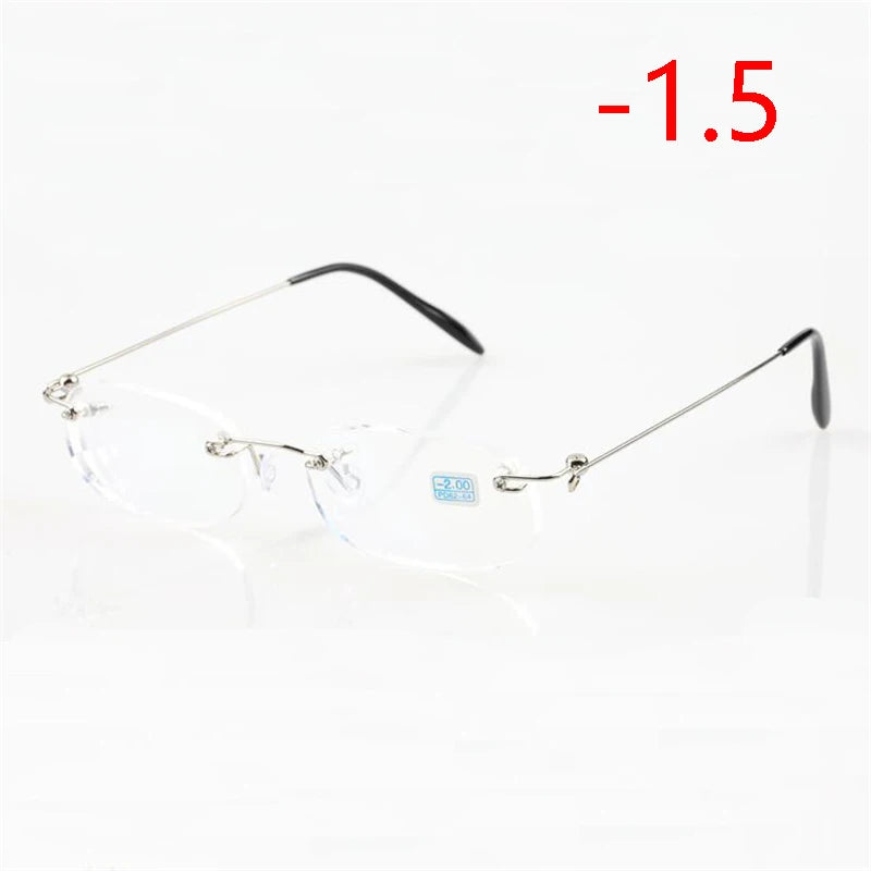 Frameless Nearsighted Glasses Finished Women Men Metal Leg Rimless Square Diopter Eyeglasses -1.0 -1.5 -2.0 -2.5 -3.0 -3.5 -4.0