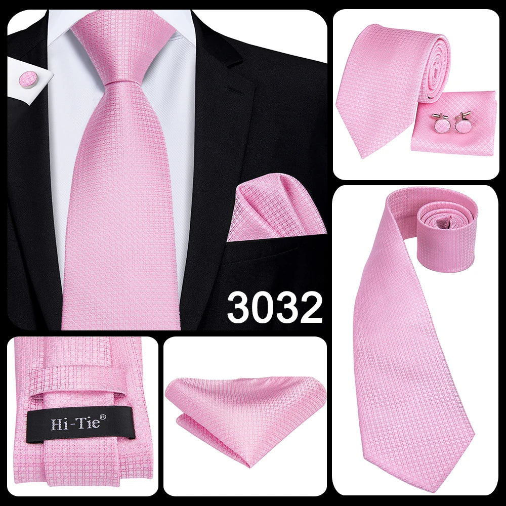 Hi-Tie Cravate de mariage en soie pour homme, motif cachemire, couleur unie, rose, corail, design tendance, qualité, mouchoir, bouton de manchette, fête d'affaires