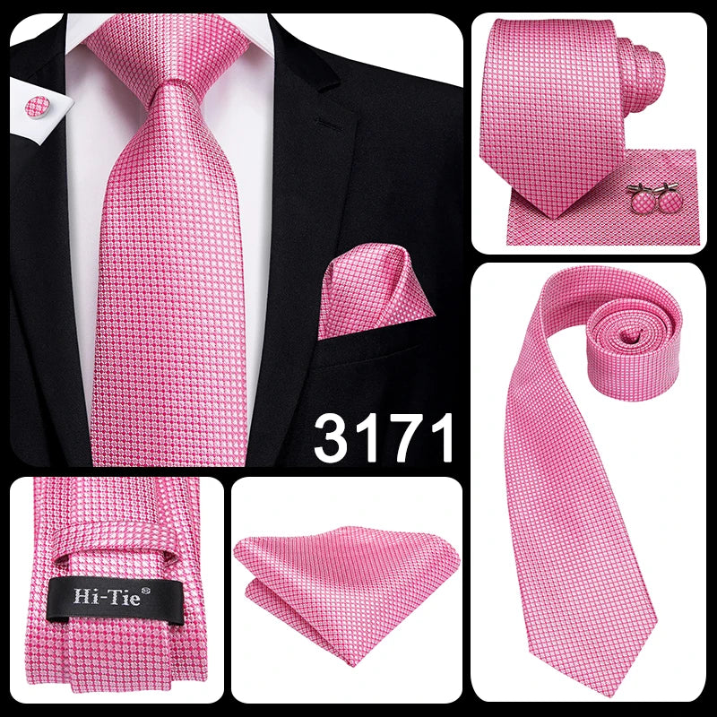 Hi-Tie 100% soie classique pour homme, cravate de mariage corail rose rouge pêche, pochette carrée, boutons de manchette, ensemble de cravates roses pour hommes, cravates cachemire unies