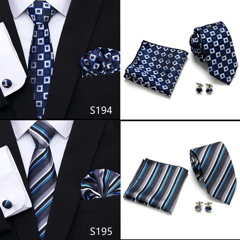 Newest style Green Tie For Men Holiday Present Tie Pocket Squares Set Necktie Striped Wedding Accessories Man