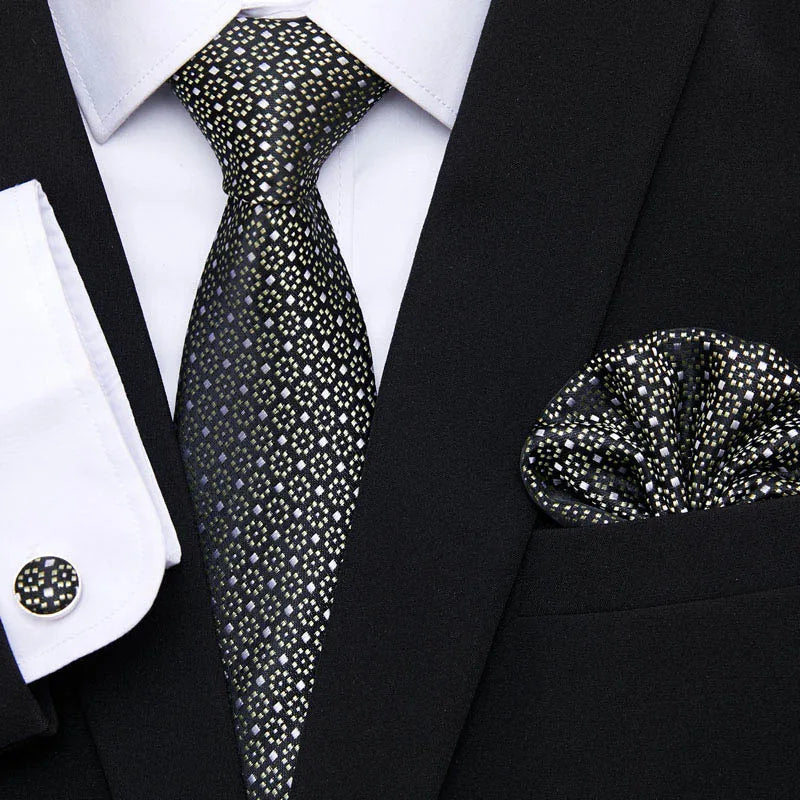 Newest style Green Tie For Men Holiday Present Tie Pocket Squares Set Necktie Striped Wedding Accessories Man