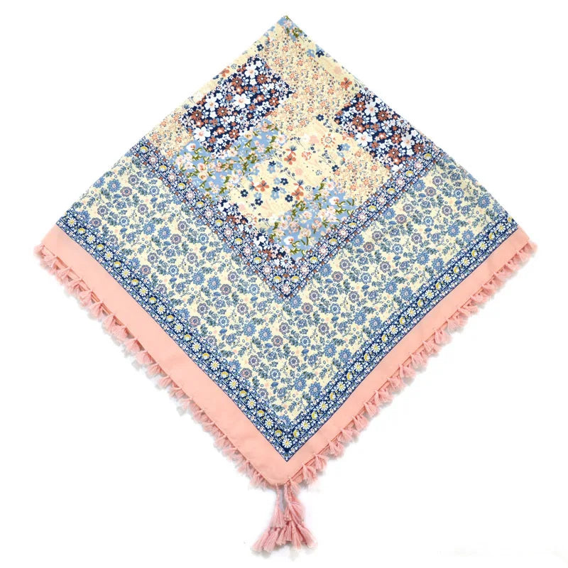 Großes quadratisches Taschentuch Boho Baumwolle Quaste Großer Strand Russischer Damenschal Winter Bohemian Floral Halstuch 115cm Foulard