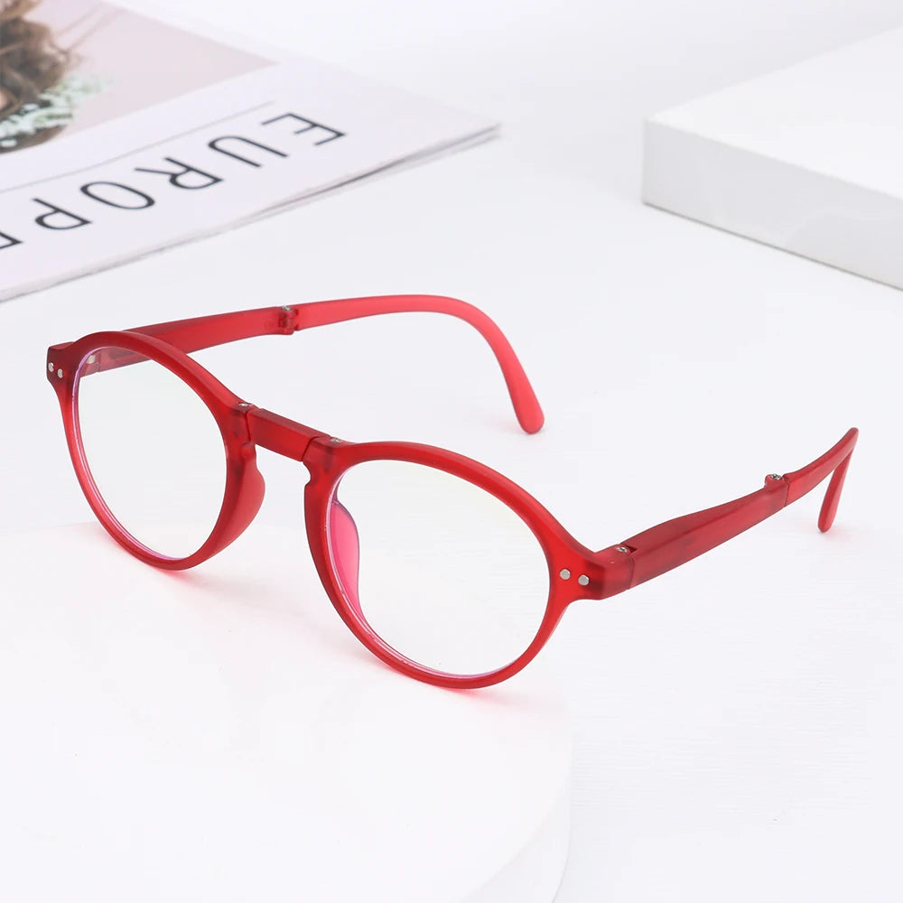 Fashion Design Blue Light Blocking Reading Glasses Men Women Folding Round Frame Presbyopic Eyeglasses with Case +1.0~4.0