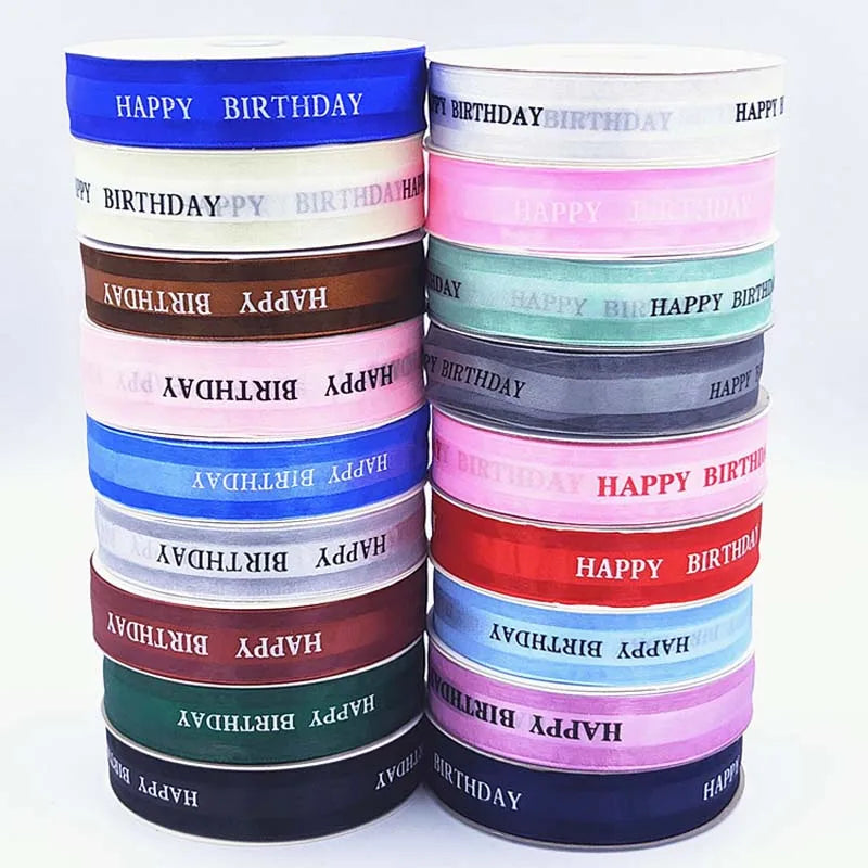 Rubans « Joyeux anniversaire » de 25 mm, 4,5 m, pour amoureux, mariage, fête, décoration de Noël, nœud, carte, emballage cadeau, fait main