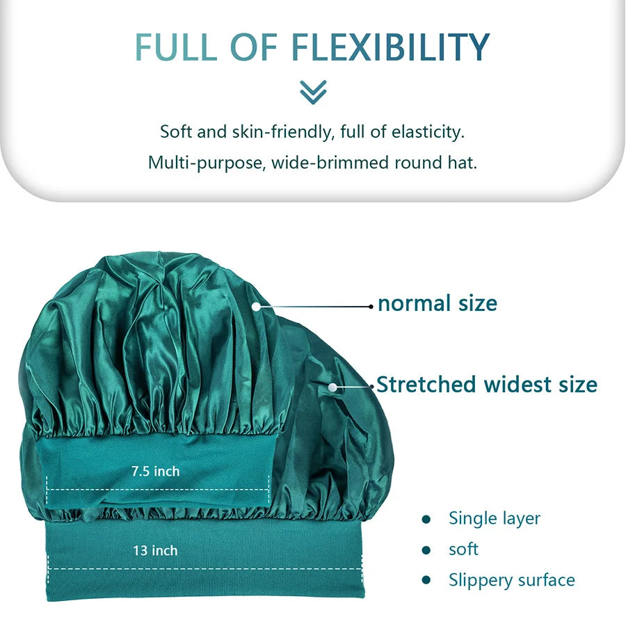 Bonnet de nuit en soie pour femme, noir, rose, violet, avec boucles naturelles bouclées, élastique large et souple, réglable