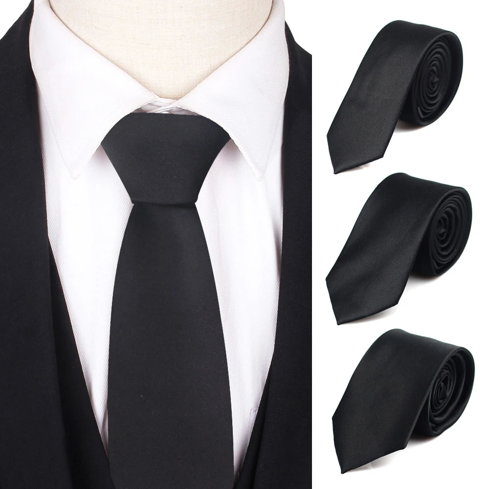 Cravates noires pour hommes et femmes, costumes décontractés, cravates unies, cravates fines pour hommes, pour affaires, mariage, cravates fines pour hommes