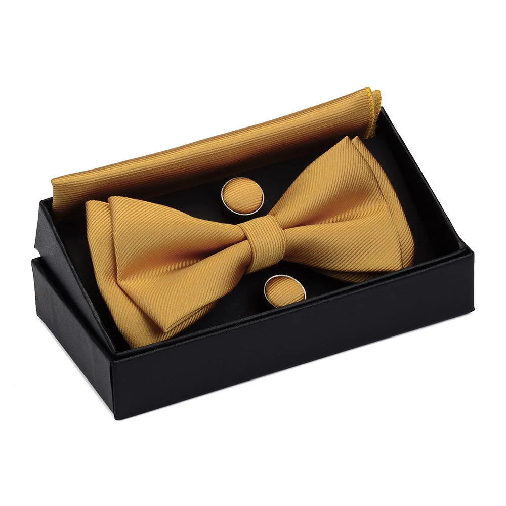 Ensemble de nœuds papillon solides de différentes tailles, haut et bas, nœud papillon uni pour homme, mouchoir, boutons de manchette, coffret cadeau pour hommes, cravates de mode de mariage